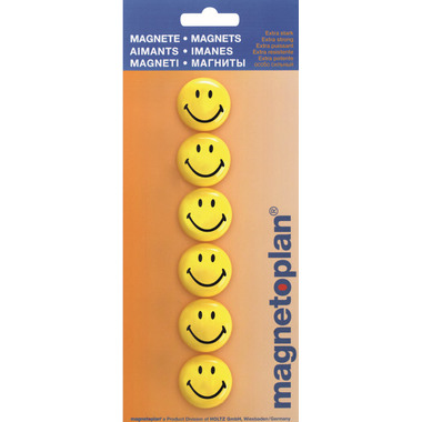 MAGNETOPLAN Smiley Magnete gelb-schwarz 16672 mittel 30mm 6 Stk.