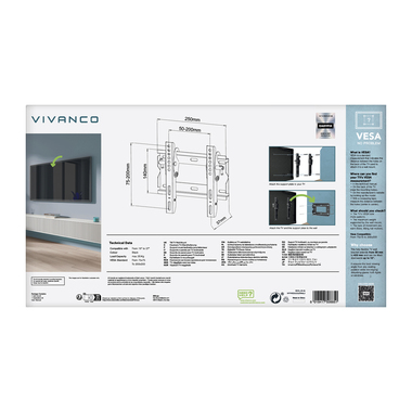 85" TV-Ständer auf Rollen, VESA 600x400, 58kg | Vivanco
