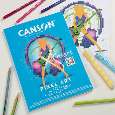 CANSON Bloc à dessin Pixel Art A4 32250P004 quadrillé, 120g 40 feuilles