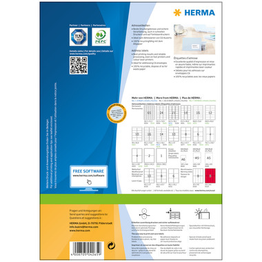 HERMA Etiketten PREMIUM 63.5x46.6mm 4265 weiss,perm. 1800 St./100 Bl.