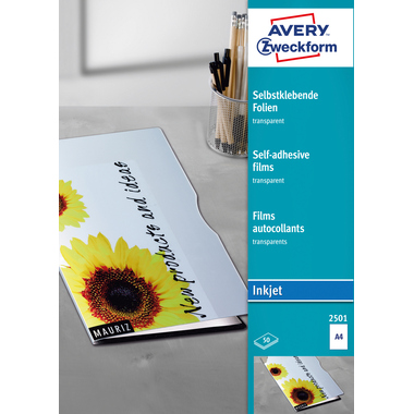 AVERY ZWECKFORM Selbstklebende Folie A4 2501 0.17mm Inkjet 50 Blatt