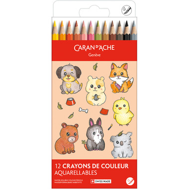 CARAN D'ACHE Farbstifte Swisscolor 1285.803 Kawaii Cute Animals 12 Stk.