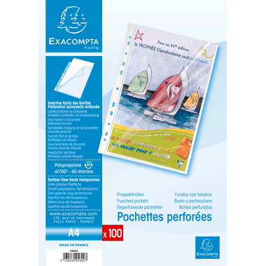 EXACOMPTA Poches présent, lisse A4 5800E PP, perforé, 60my 100 pcs.