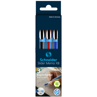 SCHNEIDER Kugelschreiber Slider Memo XB 150293 assortiert, Etui 3 Stück