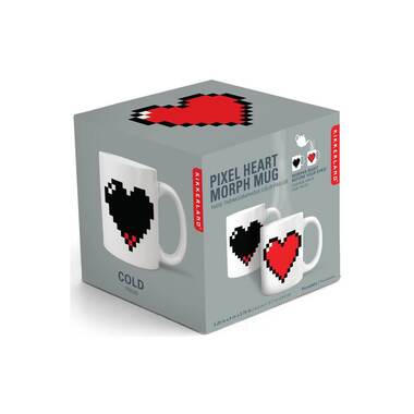 Kikkerland Coffee Mug Pixel Heart with Color Change