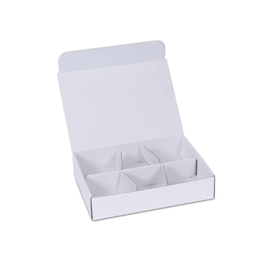 Gift Box with compartments & foldable lid in white 220x160x46mm