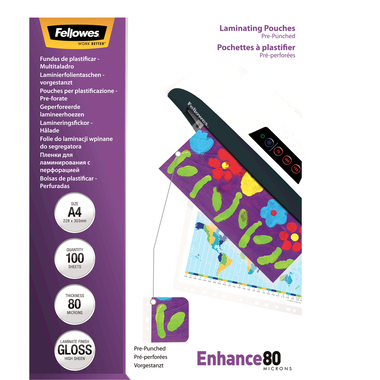 FELLOWES Laminierfolien Enhance 80g A4 5452502 gelocht 100 Stück