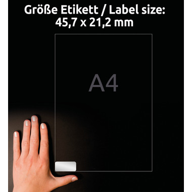 AVERY ZWECKFORM Typenschild-Labels 45,7x21,2mm L6009-20 silber, Laser 960 St./20 Blatt