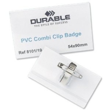 DURABLE Badge avec pince combiné 812119 transp.,acryl.,40x75mm 25 pcs.