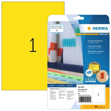 HERMA Etiquettes Special A4 4421 jaune 20 pcs.