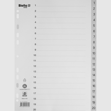 BIELLA Register PP A4 47142000U grau 1-20