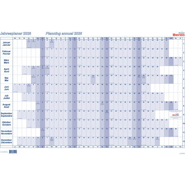 BEREC Plan annuel horizontal 2026 B 5666 TF/26 1A/1P bleu plastifié 60x90cm