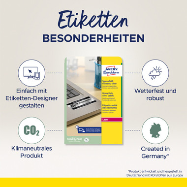 AVERY ZWECKFORM Typenschild Label 30mm L612920 silber,rund 960 Stück/20 Blatt