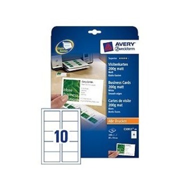 AVERY ZWECKFORM Carte de visite mat 85x54mm C32011-10 Univer.200g, blanc 10f./10pcs.