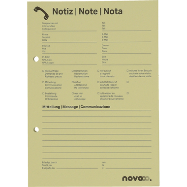 NOVOOO Telefonblock A5 694725 gelb, 65g, 80 Blatt 5 Stück