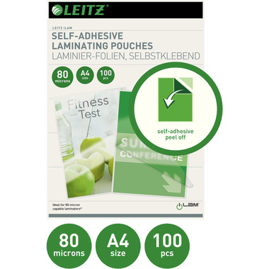LEITZ Laminiertasche A4 33872 glanz, 80my, selbstkl. 100 Stk