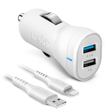 Dual USB car charger and Lightning cable