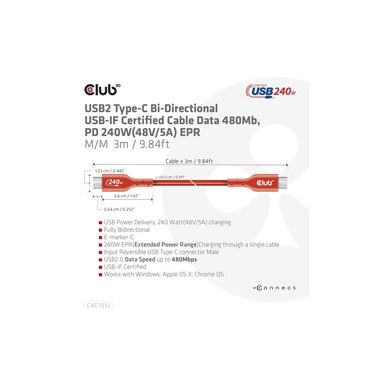 Club 3D USB-Ladekabel CAC-1513 USB-C - USB-C 3 m