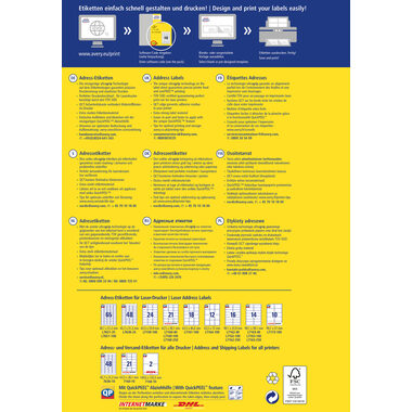 AVERY ZWECKFORM Etichette 38.1x63.5mm 7160-10 bianco, perm. 10 fogli/21 pz.