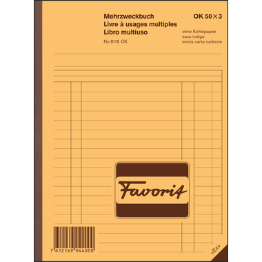 FAVORIT Livre polyvalent D/F/I A5 8115OK bleu/bleu/blanc 50x3 feuilles