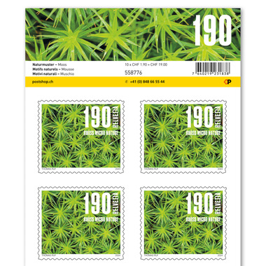 Timbres CHF 1.90 «Mousse», Feuille de 10 timbres