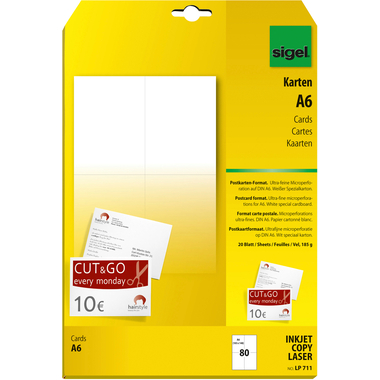 SIGEL Cartoline A6 LP711 bianco, 185g 80 pezzi