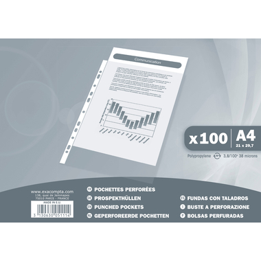 EXACOMPTA Poches présent, grainé A4 5111E PP, perforé, 40my 100 pcs.