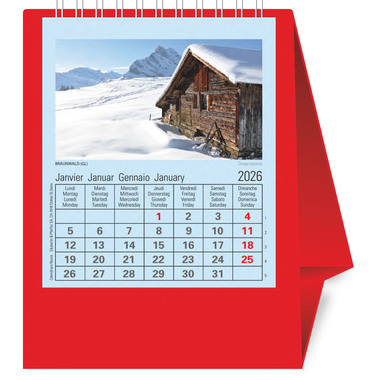 NOVOS Calendrier table Natura 2026 997014 1M/1P rouge ML 11.5x14cm