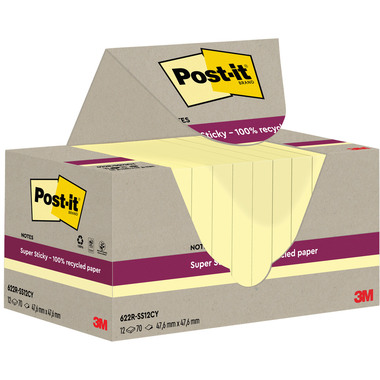POST-IT SuperSticky Notes 47.6x47.6mm 622 RSS12CY Recycling,gelb 12x70 Blatt