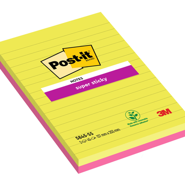 POST-IT Block Super Sticky 125x200mm 5845-SSEU grün/pink, 2x45 Blatt, liniert