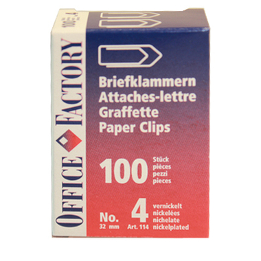SMART OFFICE Trombones No.4 114 nickelées, 32mm 100 pcs.