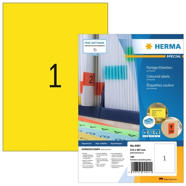 HERMA Etiketten SPECIAL 210x297mm 4401 gelb,perm. 100 St./100 Bl.