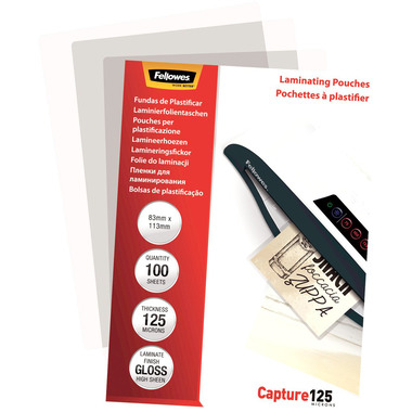 FELLOWES Folientasche 125mic 83x113mm 5307101 glossy 100 Stück