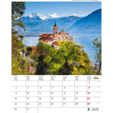 CALENDARIA Bildkalender 2026 9783036205304 Berge + Täler ML 31x40cm