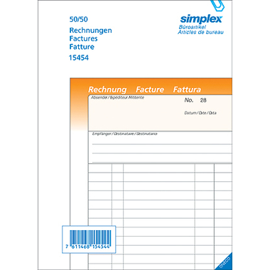 SIMPLEX Fatture D/F/I A5 15454 arancione/bianco 50x2 fogli