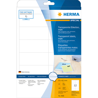 HERMA Folienetiketten 97x42,3mm 4586 weiss,PP matt 120 Stk./10 Bl.