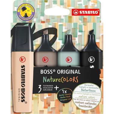 STABILO Boss Surligneur Original 70/4-2-5 Nature Colors 3 + 1 noir