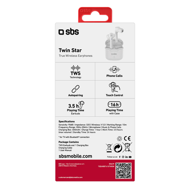 Auricolari wireless con basetta di ricarica tascabile da 300 mAh, Wireless V5.0, controlli touch per chiamate e musica