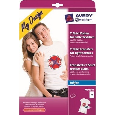 AVERY ZWECKFORM Textilfolie Iron-on A4 MD1001 Inkjet helle Textilien 5 Stk.