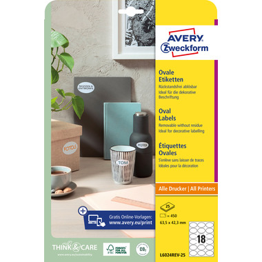 AVERY ZWECKFORM Etiketten 63,5x42,3mm L6024REV2 weiss 450 Stück