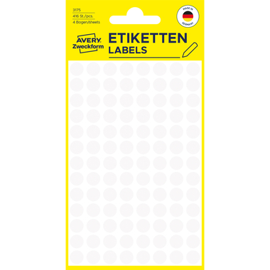 AVERY ZWECKFORM Marqueurs 8mm 3175 blanc 416 pcs.
