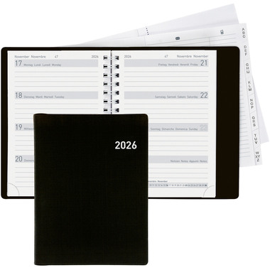 BIELLA Agenda Memento Wire-O 2026 858673020026U 1S/2P noir ML 10.1x14.2cm