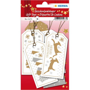 HERMA Targa regalo Natale 15273 bianco oro 6 pezzi