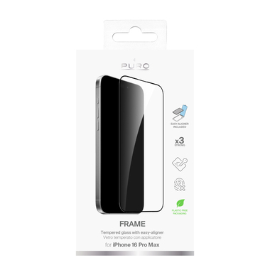 Tempered Glass with Frame with Applicator Included for iPhone 16 Pro Max | Puro