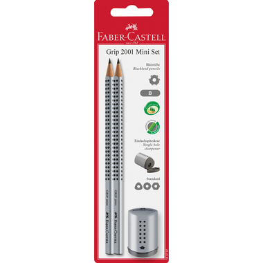FABER-CASTELL Grip 2001 Mini Set silber 183797 1x Spitzer, 2x Bleistift