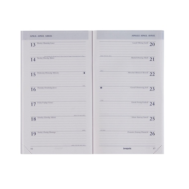 BREPOLS Agenda Breplan 2026 0.774.9900 1S/1P Sost. bianco 9x16cm