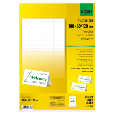 SIGEL Cartoline tavola 100x60mm DP047 bianco, 185g 40 pezzi