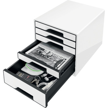 LEITZ Schubladenbox WOW Cube A4 5253-10-01 weiss/schwarz, 5 Schubladen