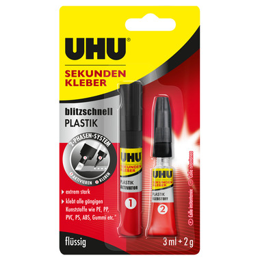 UHU Sekundenkleber PLASTIK 46140 blitzschnell, flüssig 2g+3ml