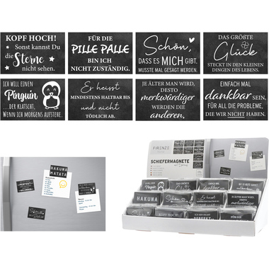 ROOST Magnete Schiefer mit Spruch 10039650 12-fach assortiert